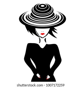 A girl in a stylish striped hat is featured in a minimalist fashion and beauty illustration.