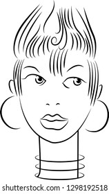 Girl. Stylized drawing for logos and element in illustration.Linear image of the face.Vector.
Nice face of a black girl, modern hairstyle create a pleasant and attractive image.White background.