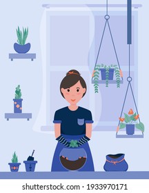 Girl with succulents in the orangery