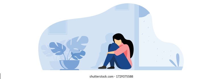 Girl suffering from depression icon illustration