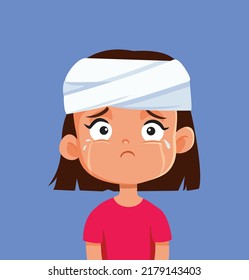 
Girl Suffering A Head Injury In An Accident Vector Cartoon Illustration. Child Suffering A Concussion Having Headaches And Side Effects
