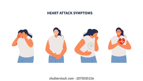 Girl Suffering From Heart Attack Symptoms. Fatigue And Sweating, Nausea And Tachecardia