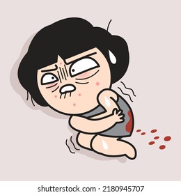 Girl Is Suffering From Menstrual Period Pain Holding Her Stomach And Lying Down On Floor Concept Card Character Illustration