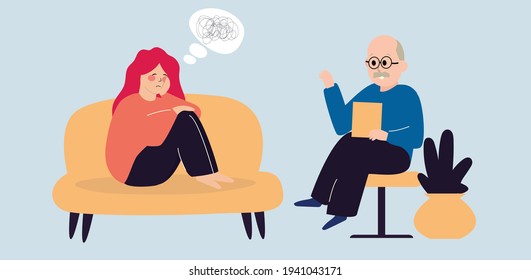 Girl suffering from mental problems visits her doctor to get help. Psychology and psychology support women with depression stress heart broken. Hand unravel the negative tangle of thoughts of a woman.