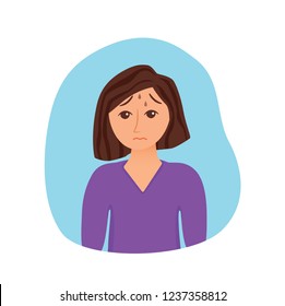 Girl suffers from panic attack cartoon style concept. Depression symptoms, risk factors woman vector illustration for medicine infographic, websites, brochures, magazines.