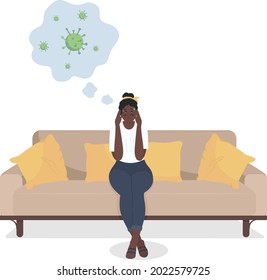 Girl suffers from stress about covid semi flat color vector character. Full body person on white. Manage coronavirus anxiety isolated modern cartoon style illustration for graphic design and animation