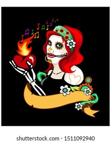 girl sugar skull in vector