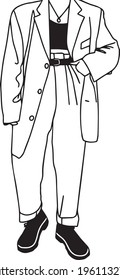 Girl in a suit posing. Illustration on white background.
