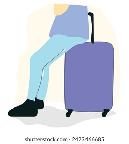 Girl with a Suitcase. Travel concept, flat vector illustration. Young Woman with a Suitcase goes on vacation.  Airline flight transportation, airport x ray checkpoint inspection. Vacation concept.