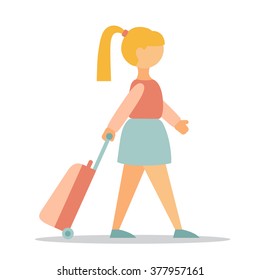 Girl with a suitcase. Vector illustration in flat design 