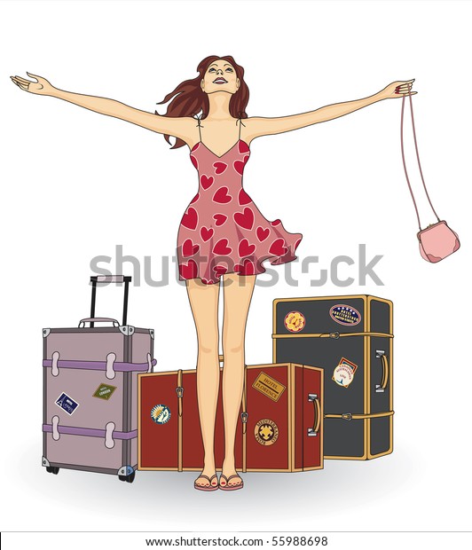 girl with suitcases