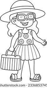 Girl in a Summer Outfit Isolated Coloring Page 