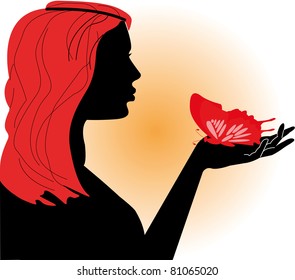  girl summer with red butterfly