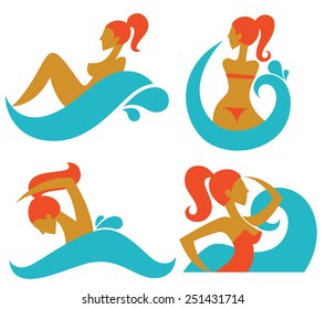 girl and summer, vector collection