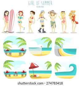 Girl of summer vector pack