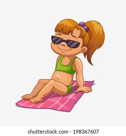 girl sunbathes, isolated vector