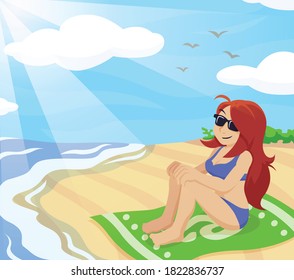 Girl-Sonnenbaden am Strand