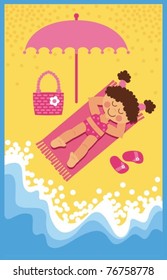 Girl sunbathing on the sea