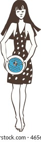 girl in a sundress with a ship on the plate in his hands. vector illustration