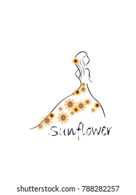 Girl in sunflower dress illustration
