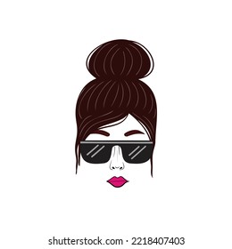 Girl with sunglasses. Female hair bun. Vector Illustration for backgrounds, covers and packaging. Image can be used for greeting cards, posters, stickers and textile. Isolated on white background.