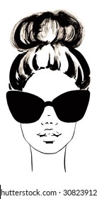 Girl in sunglasses and hairstyle