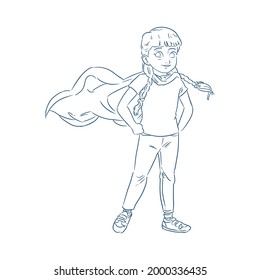 girl super hero line art hand draw vector illustration