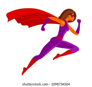 Girl Super Hero Or Superwoman Flying. Cartoon Vector Illustration