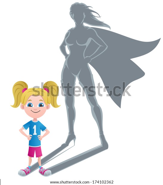 Girl Superheroine Concept 2: Conceptual illustration of little girl with superheroine shadow. 