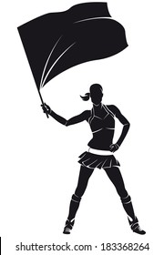 Girl from support group, cheerleader with flag, silhouette 