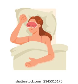 Girl Support Immunity with Proper Sleep in Eye Mask Vector Illustration