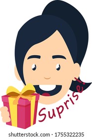 Girl with suprise gift, illustration, vector on white background