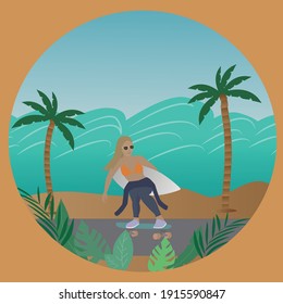Girl with surf on the beach