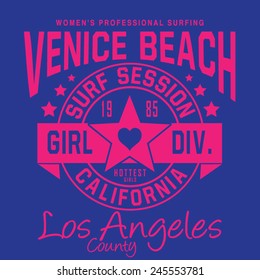 Girl surf typography , t-shirt graphics, vectors, sport 