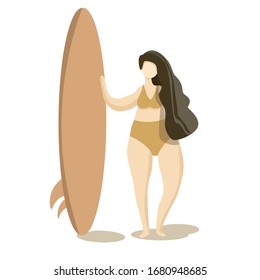 girl with a surfboard. simple flat illustration.