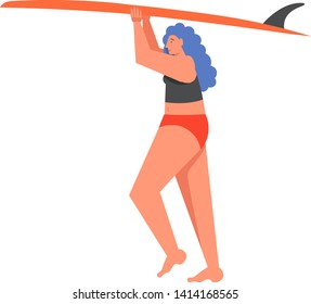 Girl with surfboard, vector flat style design illustration