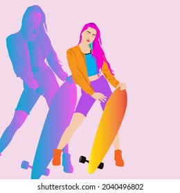 girl with surfboard vector icon