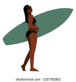 Girl with surfboard. Vector illustration