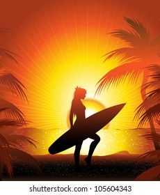 girl surfer on the beach (also available  jpg version)