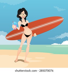 Girl with a surfing board