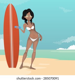 Girl with a surfing board