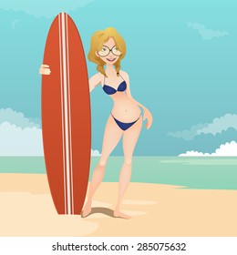 Girl with a surfing board