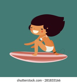 girl surfing character. flat. vector illustration