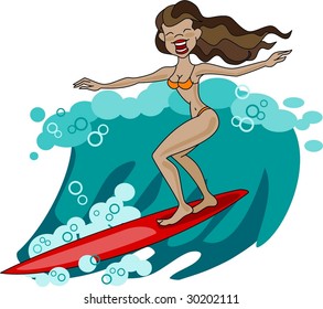 Girl surfing the wave