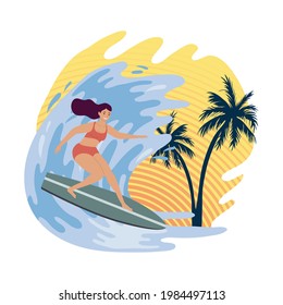 girl surfing in wave scene