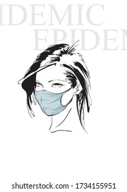 Girl in surgical medical mask protects herself from coronavirus. Portrait of hipster young trendy woman. Summer fashion woman look. Attractive model.