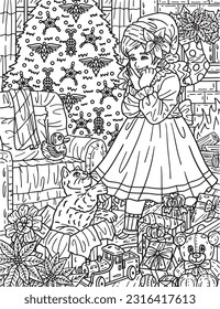 Girl surprise with Christmas Gift Adults Coloring
