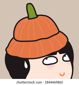 Girl With Surprised Face Wearing Halloween Pumpkin Hat Concept Card Character illustration
