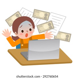 Girl surprised to the information leaked personal computer