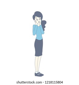 girl is surprised to something. character design of vector. doodle art style.